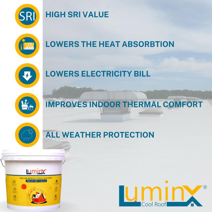 LuminX : Solar Reflective Roof Coating |Summer Cool Roof | Heat Resistance Paint | High Sri Terrace Cooling Paint (10 Kgs), White 