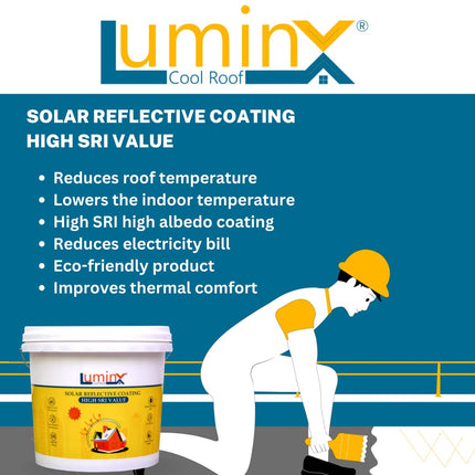 LuminX : Solar Reflective Roof Coating |Summer Cool Roof | Heat Resistance Paint | High Sri Terrace Cooling Paint (10 Kgs), White 