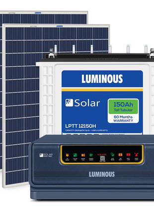Luminous Solar Combo for Home, Office & Shop | NXG+ 1450 Inverter, LPTT 12150H Battery & 170W Solar Panel (2 Units) | Off-Grid Power Backup System, Blue 