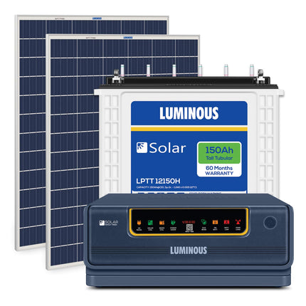 Luminous Solar Combo for Home, Office & Shop | NXG+ 1450 Inverter, LPTT 12150H Battery & 170W Solar Panel (2 Units) | Off-Grid Power Backup System, Blue 