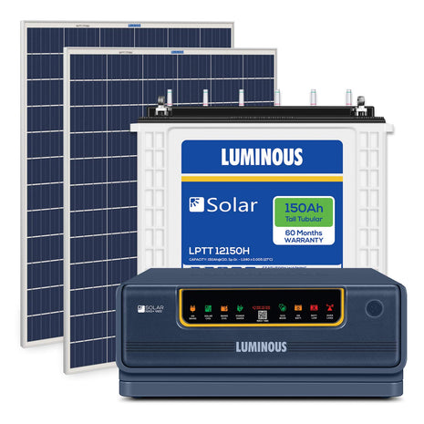 Luminous Solar Combo for Home, Office & Shop | NXG+ 1450 Inverter, LPTT 12150H Battery & 170W Solar Panel (2 Units) | Off-Grid Power Backup System, Blue 