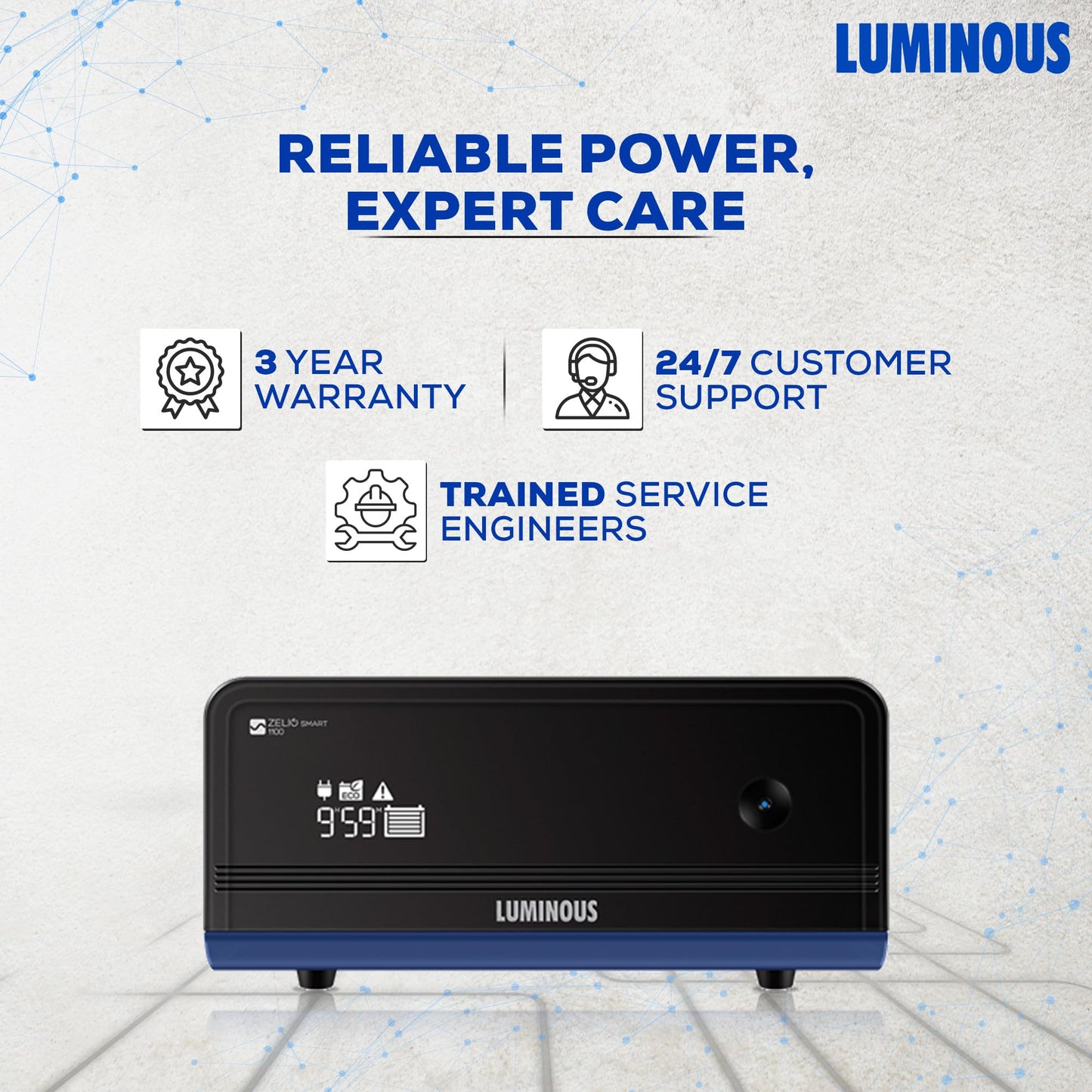 Luminous Zelio+ 1100 Inverter for Home, Office & Shops | 900VA/12V Pure Sinewave | Reliable Power Backup | Supports 1 Inverter Battery | LCD Display | Easy Installation | with 36 Months Warranty 