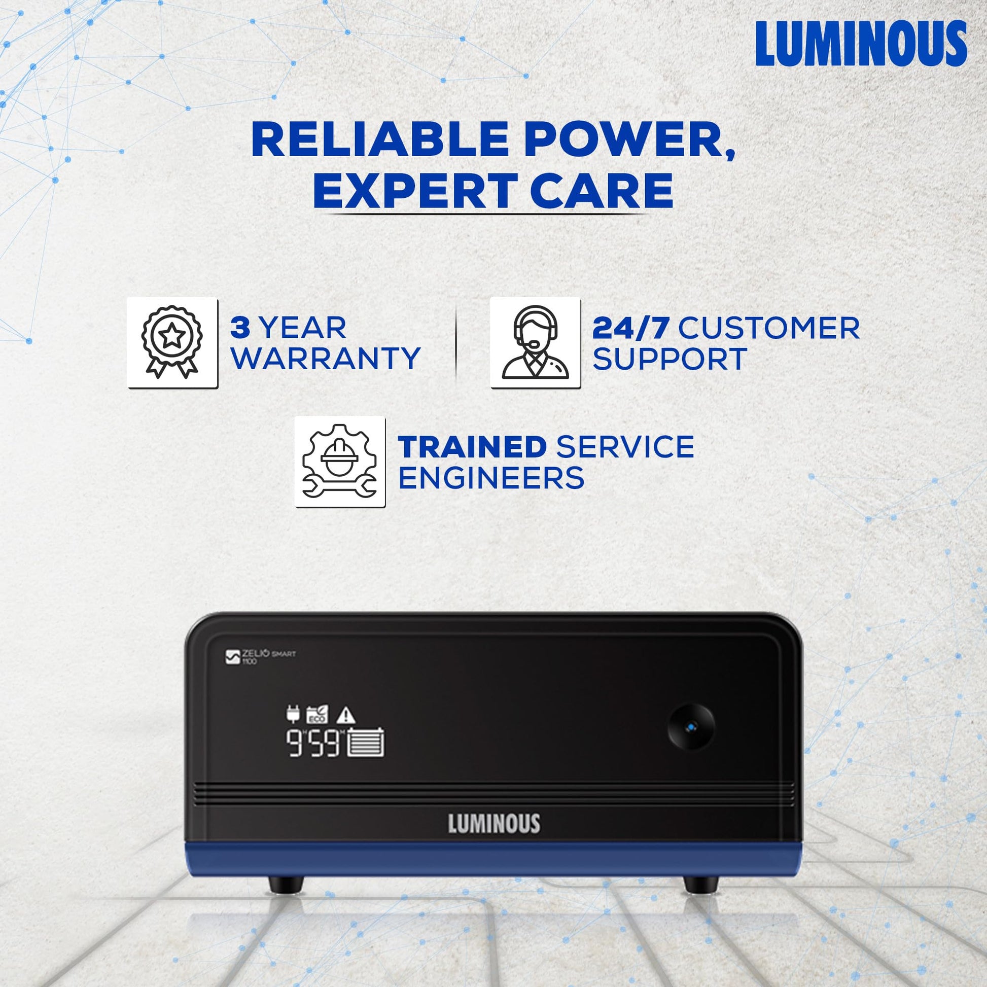 Luminous Zelio+ 1100 Inverter for Home, Office & Shops | 900VA/12V Pure Sinewave | Reliable Power Backup | Supports 1 Inverter Battery | LCD Display | Easy Installation | with 36 Months Warranty 