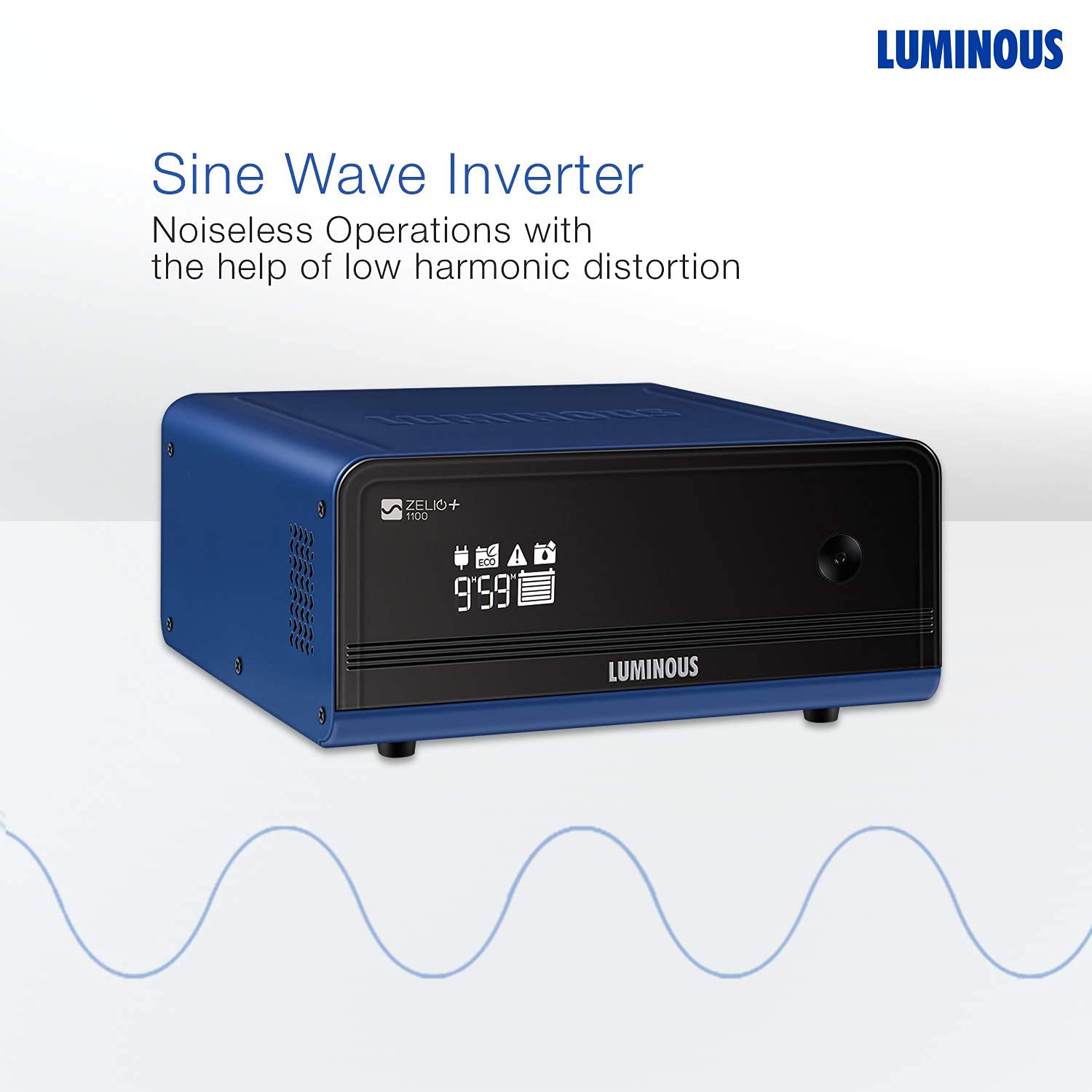 Luminous Zelio+ 1100 Inverter for Home, Office & Shops | 900VA/12V Pure Sinewave | Reliable Power Backup | Supports 1 Inverter Battery | LCD Display | Easy Installation | with 36 Months Warranty 