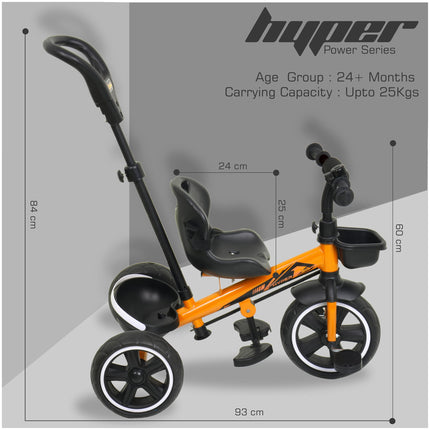 Luusa® TFT RX-500 Plug N Play Tricycle for kids /Baby Tricycle With Parental Control, Seat Belt For 2 Years to 4 Years Boys/Girls/Kids/Baby/Carrying Capacity Upto 25-KGS (Orange) Proudly MADE IN INDIA 
