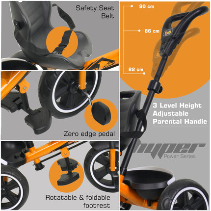 Luusa® TFT RX-500 Plug N Play Tricycle for kids /Baby Tricycle With Parental Control, Seat Belt For 2 Years to 4 Years Boys/Girls/Kids/Baby/Carrying Capacity Upto 25-KGS (Orange) Proudly MADE IN INDIA 