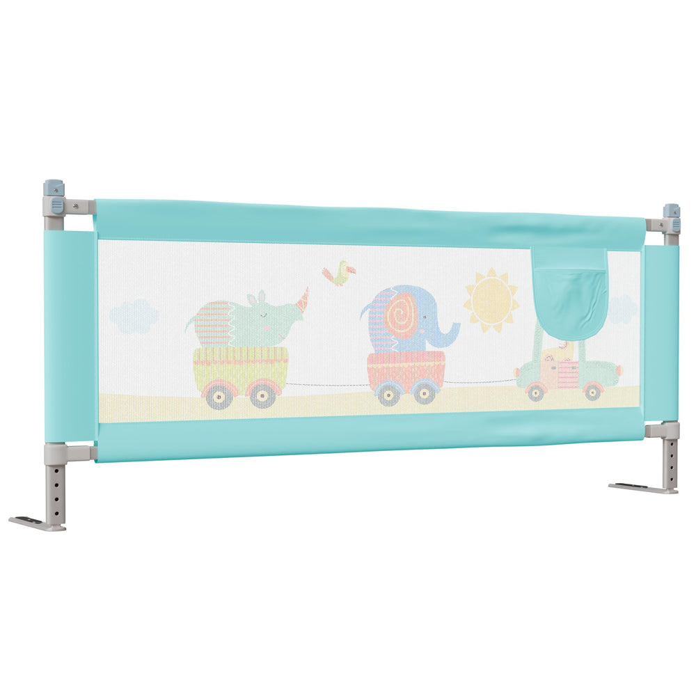 LuvLap Bed Rail Guard for Baby/Kids Safety, 180cm x 72 cm(6ft x 2.3ft), Portable & Foldable, Baby Safety Essential, Adjustable Height, Attractive Cartoon Prints, fits All Bed Sizes (Blue- Printed)