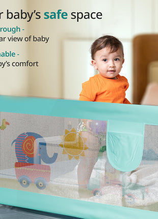 LuvLap Bed Rail Guard for Baby/Kids Safety, 180cm x 72 cm(6ft x 2.3ft), Portable & Foldable, Baby Safety Essential, Adjustable Height, Attractive Cartoon Prints, fits All Bed Sizes (Blue- Printed) 