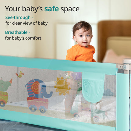 LuvLap Bed Rail Guard for Baby/Kids Safety, 180cm x 72 cm(6ft x 2.3ft), Portable & Foldable, Baby Safety Essential, Adjustable Height, Attractive Cartoon Prints, fits All Bed Sizes (Blue- Printed) 