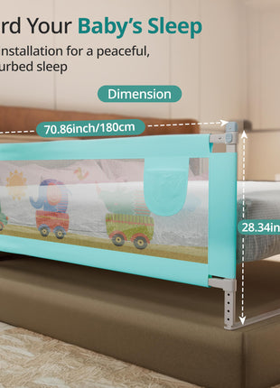 LuvLap Bed Rail Guard for Baby/Kids Safety, 180cm x 72 cm(6ft x 2.3ft), Portable & Foldable, Baby Safety Essential, Adjustable Height, Attractive Cartoon Prints, fits All Bed Sizes (Blue- Printed) 