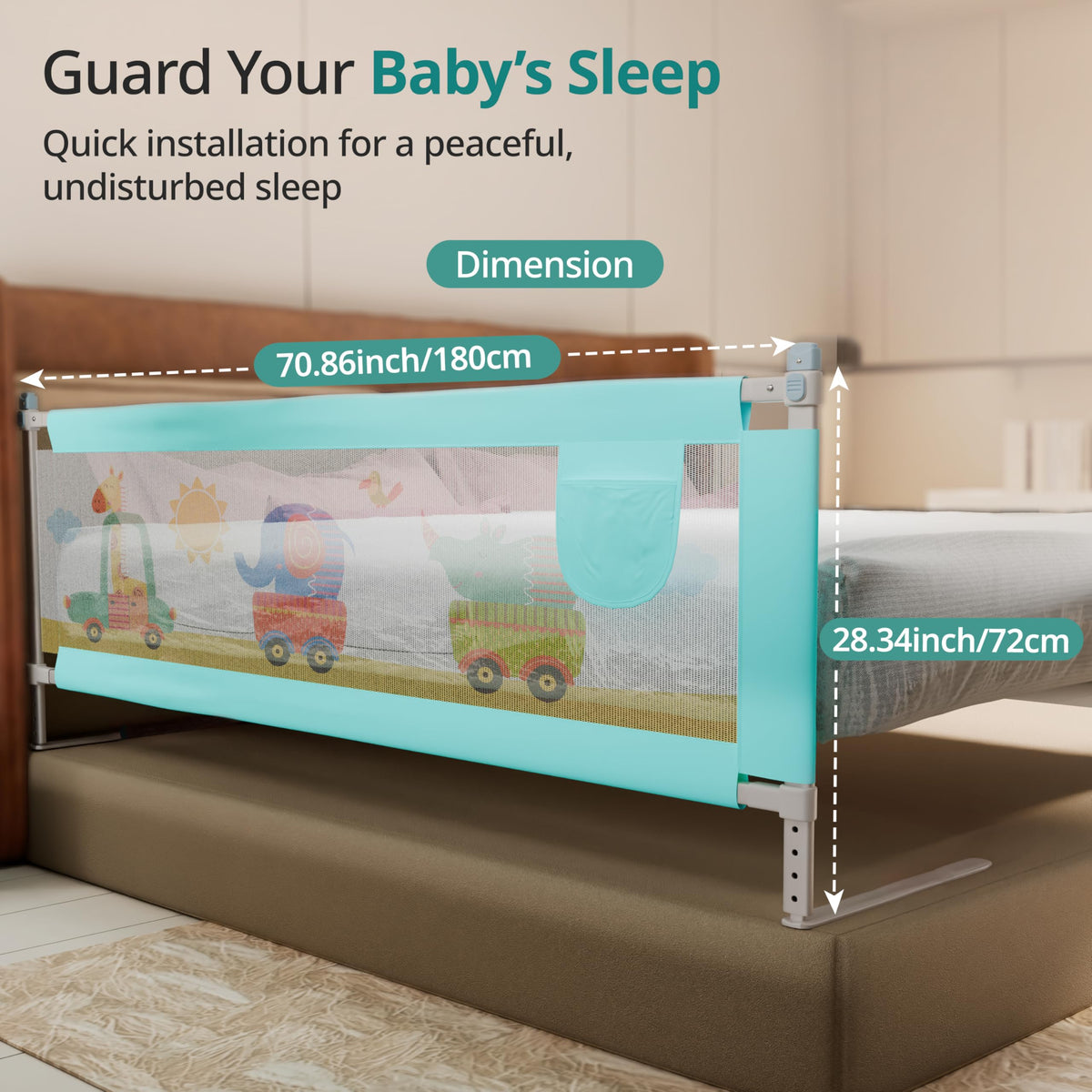 LuvLap Bed Rail Guard for Baby/Kids Safety, 180cm x 72 cm(6ft x 2.3ft), Portable & Foldable, Baby Safety Essential, Adjustable Height, Attractive Cartoon Prints, fits All Bed Sizes (Blue- Printed) 
