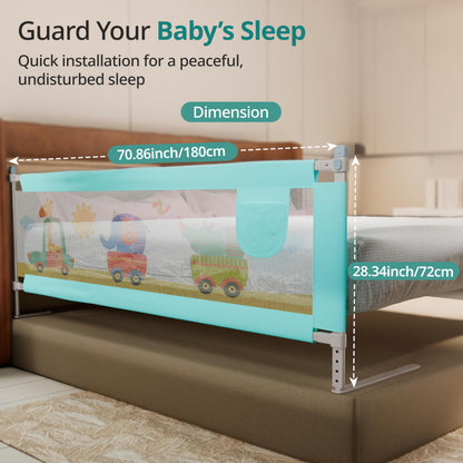 LuvLap Bed Rail Guard for Baby/Kids Safety, 180cm x 72 cm(6ft x 2.3ft), Portable & Foldable, Baby Safety Essential, Adjustable Height, Attractive Cartoon Prints, fits All Bed Sizes (Blue- Printed) 