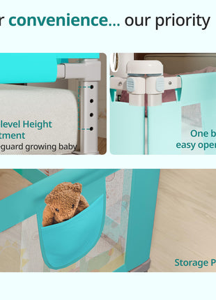 LuvLap Bed Rail Guard for Baby/Kids Safety, 180cm x 72 cm(6ft x 2.3ft), Portable & Foldable, Baby Safety Essential, Adjustable Height, Attractive Cartoon Prints, fits All Bed Sizes (Blue- Printed) 