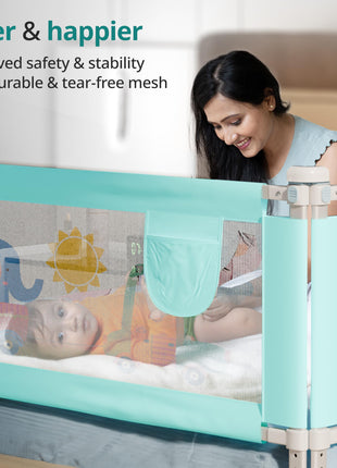 LuvLap Bed Rail Guard for Baby/Kids Safety, 180cm x 72 cm(6ft x 2.3ft), Portable & Foldable, Baby Safety Essential, Adjustable Height, Attractive Cartoon Prints, fits All Bed Sizes (Blue- Printed) 