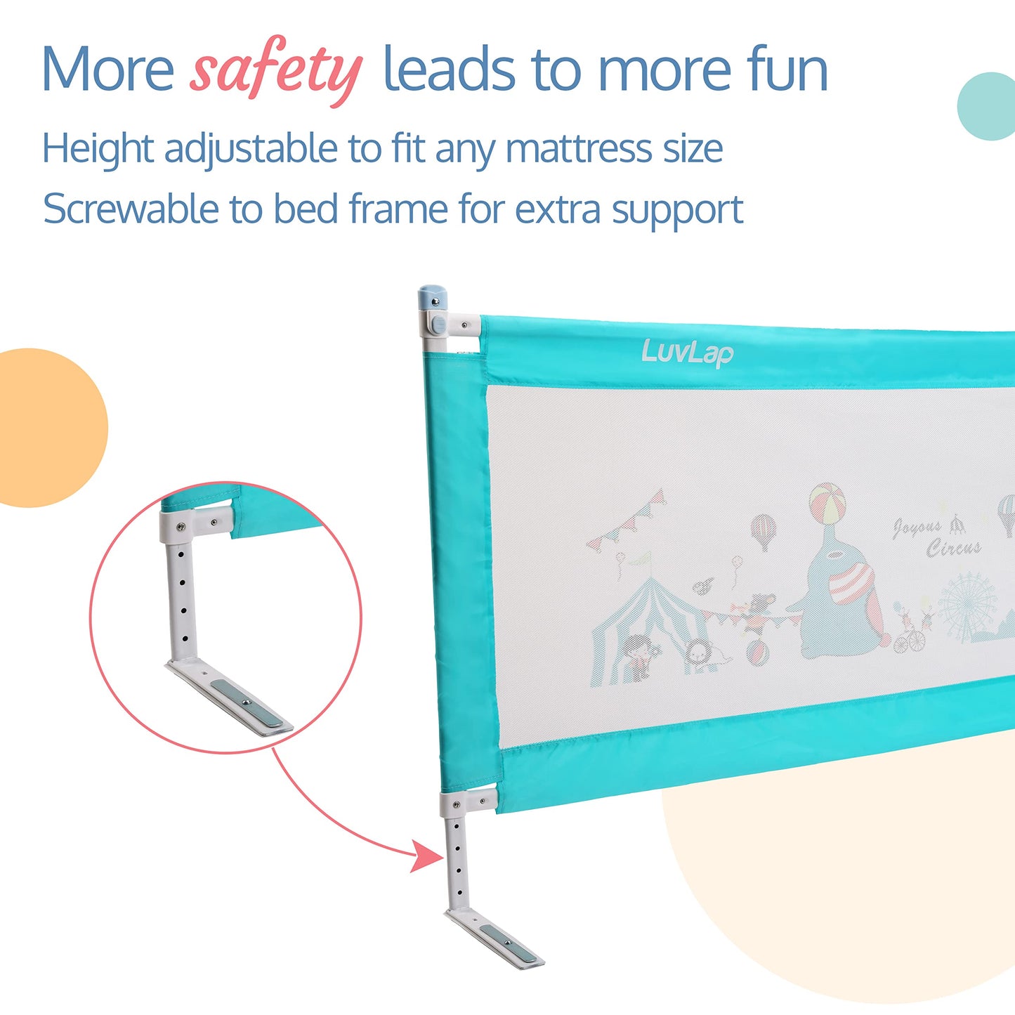 Luvlap Comfy Baby Bed Rail Guard (6 ft x 2.3 ft), 180cmx72cm, Bed Rails for Baby & Toddler Safety, Portable, Adjustable Height, Single Side Bed Rail, Pack of 1, Green 