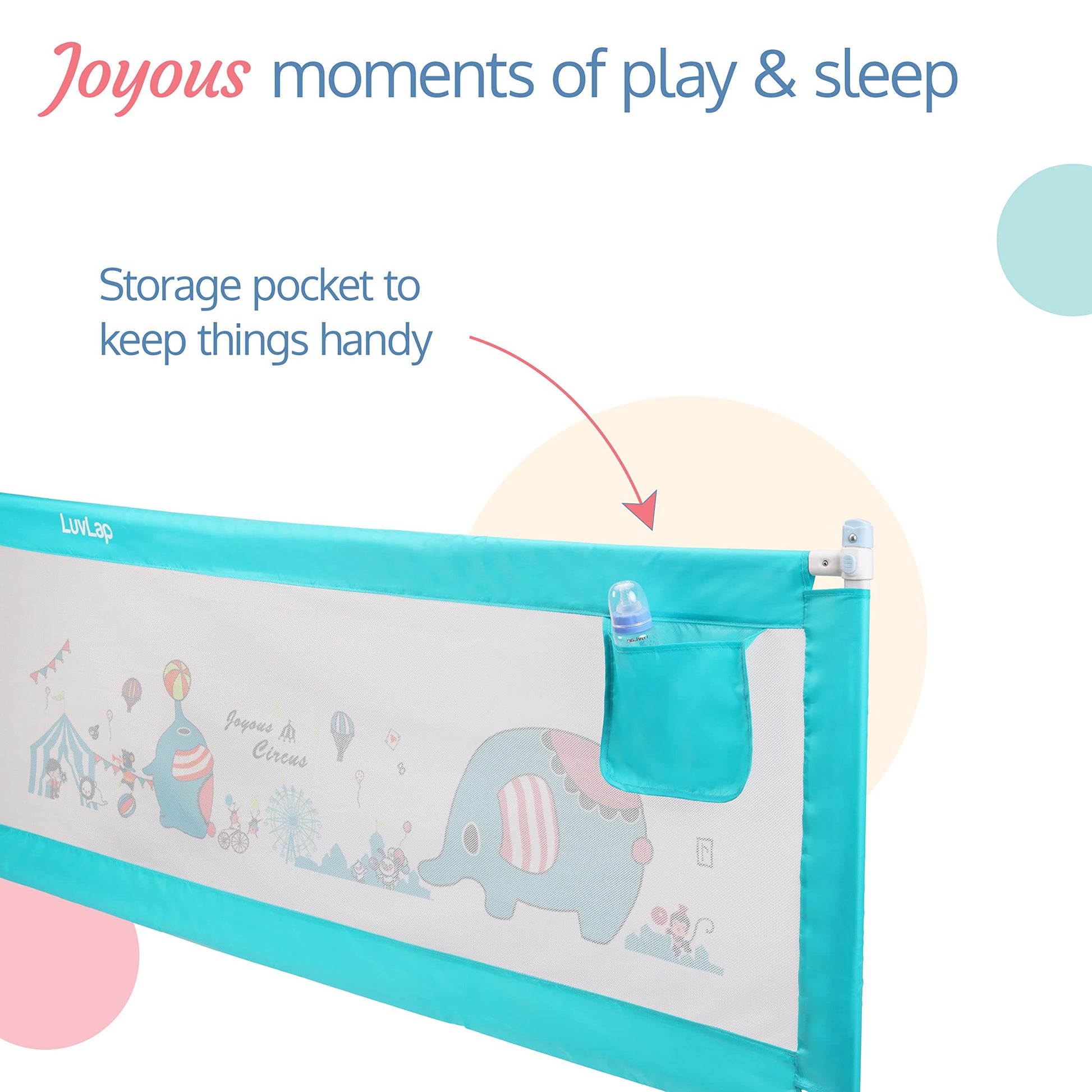 Luvlap Comfy Baby Bed Rail Guard (6 ft x 2.3 ft), 180cmx72cm, Bed Rails for Baby & Toddler Safety, Portable, Adjustable Height, Single Side Bed Rail, Pack of 1, Green 