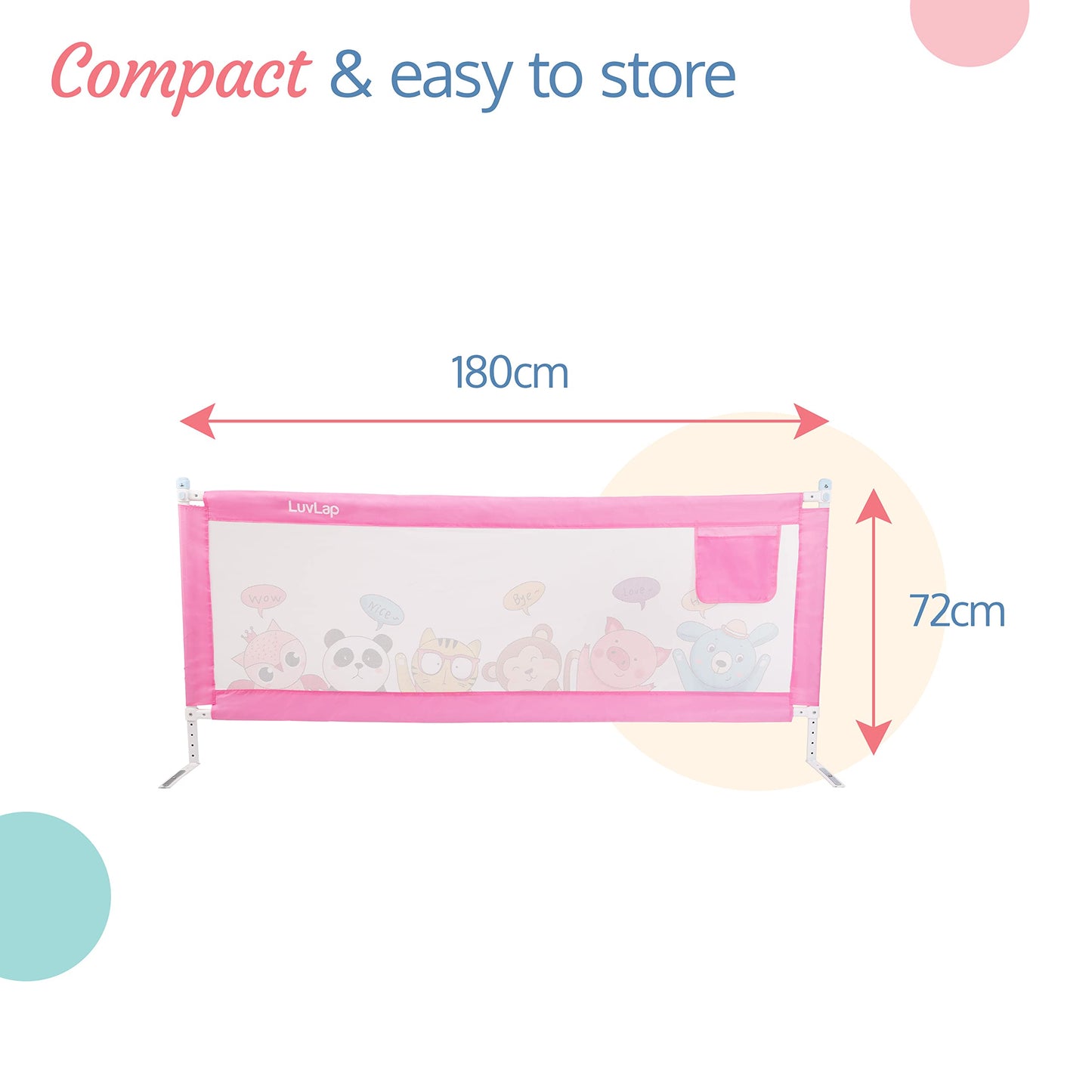 Luvlap Comfy Baby Bed Rail Guard (6 ft x 2.3 ft), 180cmx72cm, Bed Rails for Baby & Toddler Safety, Portable, Adjustable Height, Single Side Bed Rail, Pack of 1, Printed Pink 