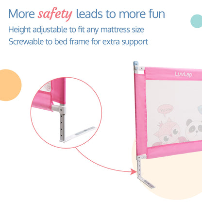 Luvlap Comfy Baby Bed Rail Guard (6 ft x 2.3 ft), 180cmx72cm, Bed Rails for Baby & Toddler Safety, Portable, Adjustable Height, Single Side Bed Rail, Pack of 1, Printed Pink 