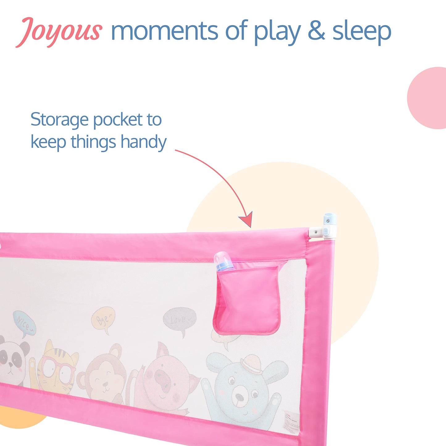 Luvlap Comfy Baby Bed Rail Guard (6 ft x 2.3 ft), 180cmx72cm, Bed Rails for Baby & Toddler Safety, Portable, Adjustable Height, Single Side Bed Rail, Pack of 1, Printed Pink 
