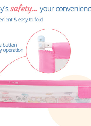 Luvlap Comfy Baby Bed Rail Guard (6 ft x 2.3 ft), 180cmx72cm, Bed Rails for Baby & Toddler Safety, Portable, Adjustable Height, Single Side Bed Rail, Pack of 1, Printed Pink 
