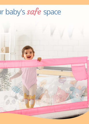 Luvlap Comfy Baby Bed Rail Guard (6 ft x 2.3 ft), 180cmx72cm, Bed Rails for Baby & Toddler Safety, Portable, Adjustable Height, Single Side Bed Rail, Pack of 1, Printed Pink 