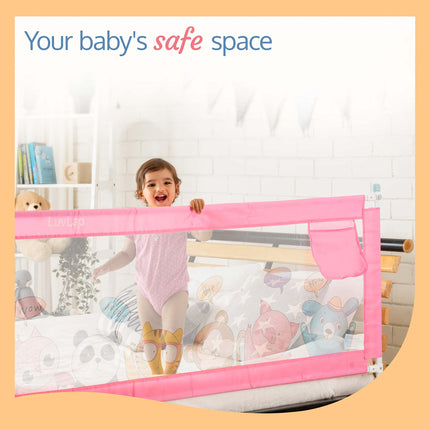 Luvlap Comfy Baby Bed Rail Guard (6 ft x 2.3 ft), 180cmx72cm, Bed Rails for Baby & Toddler Safety, Portable, Adjustable Height, Single Side Bed Rail, Pack of 1, Printed Pink 