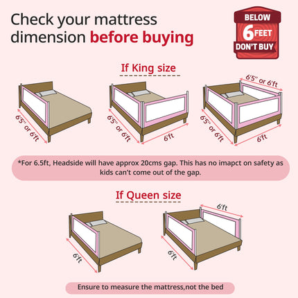 Luvlap Comfy Baby Bed Rail Guard (6 ft x 2.3 ft), 180cmx72cm, Bed Rails for Baby & Toddler Safety, Portable, Adjustable Height, Single Side Bed Rail, Pack of 1, Printed Pink New 