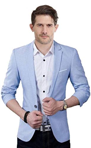 Luxrio Men Slim Single Breasted Stylish Blazer (L-BLZ_SkyBlue1 Sky Blue_42) Blazer20 