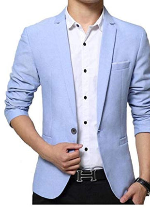 Luxrio Men Slim Single Breasted Stylish Blazer (L-BLZ_SkyBlue1 Sky Blue_42) Blazer20 