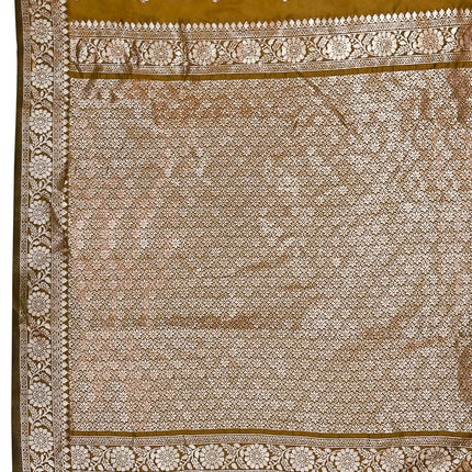 MANOHARI Women's Most Trendy Banarasi Woven Mustard Yellow Saree With Heavy Jacquard Work Saree With Blouse Piece 
