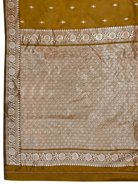 MANOHARI Women's Most Trendy Banarasi Woven Mustard Yellow Saree With Heavy Jacquard Work Saree With Blouse Piece 