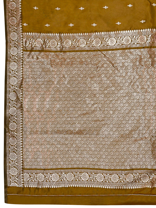 MANOHARI Women's Most Trendy Banarasi Woven Mustard Yellow Saree With Heavy Jacquard Work Saree With Blouse Piece 