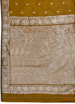 MANOHARI Women's Most Trendy Banarasi Woven Mustard Yellow Saree With Heavy Jacquard Work Saree With Blouse Piece 