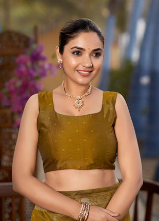 MANOHARI Women's Most Trendy Banarasi Woven Mustard Yellow Saree With Heavy Jacquard Work Saree With Blouse Piece 