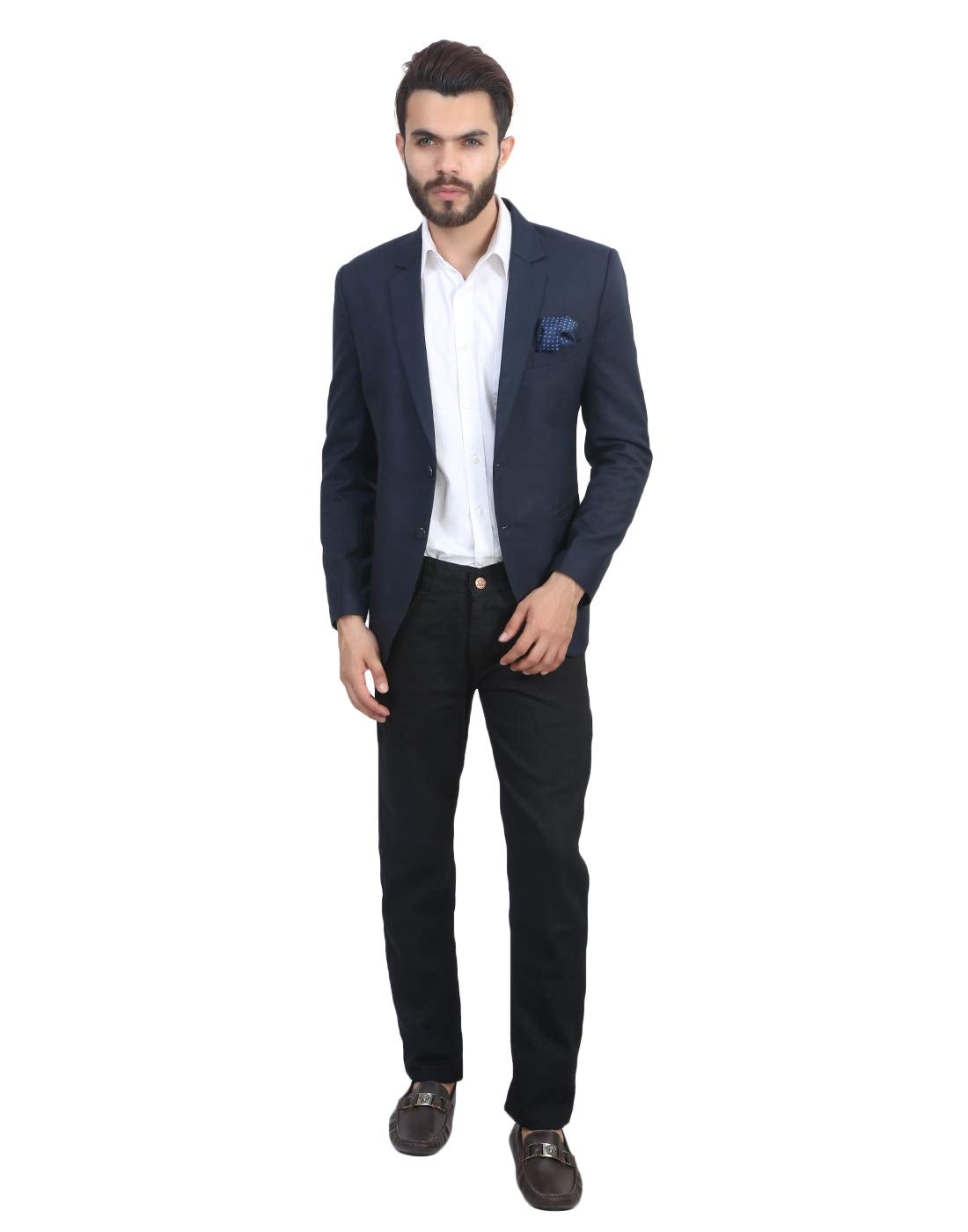 MANQ Men's Slim Fit Single Breasted Blazer (BL-101-38-Blue_Blue_38) 