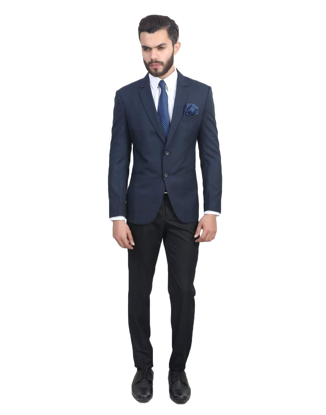 MANQ Men's Slim Fit Single Breasted Blazer (BL-101-38-Blue_Blue_38) 