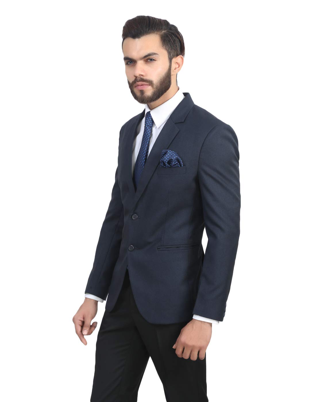 MANQ Men's Slim Fit Single Breasted Blazer (BL-101-38-Blue_Blue_38) 