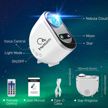 MERTTURM® Galaxy Aurora Projector, 3 in 1 LED Northern Lights Star Projector, 6 White Noise Starry Moon Light with Bluetooth Speaker for Adult Kids Gift, Bedroom, Room Decor 