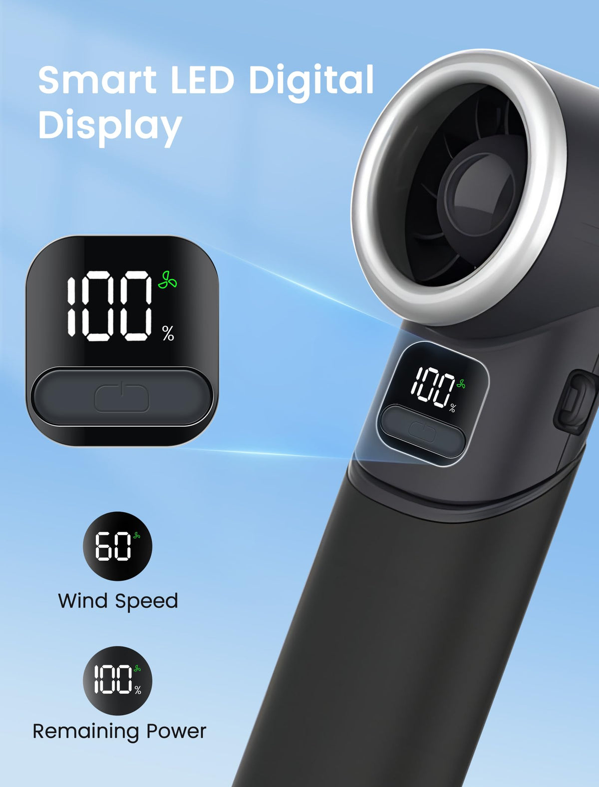MERTTURM® Handheld Fan, Portable Mini Hand Fan, 3600mAh USB Rechargeable Turbo Fan[11H Cooling], Powerful Small Desk Fan with LED Display/5 Speed, Personal Foldable Fan for Home Travel Office Outdoor 