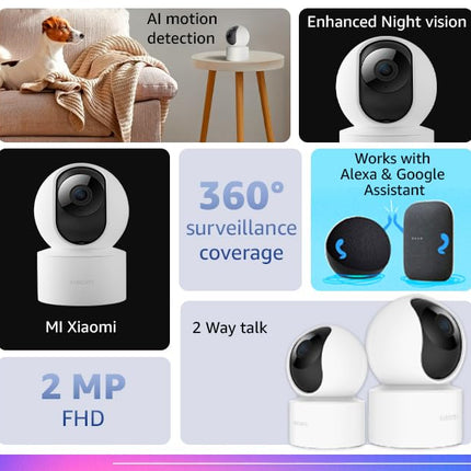 MI Xiaomi Wireless Home Security Camera 2i 2022 Edition | Full HD Picture | 360 View | 2MP | AI Powered Motion Detection | Enhanced Night Vision| Talk Back Feature (2 Way Calling), 1080p, White 