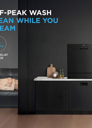 MIDEA 8 Place Setting Countertop Dishwasher (MDWTT0802D (B), Black, 6 wash programs, Portable, anti-bacterial filter & Intensive 70 degree wash for Ultra Hygiene, 24 Hour Delay Timer) 