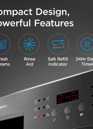 MIDEA 8 Place Setting Countertop Dishwasher (MDWTT0802D (B), Black, 6 wash programs, Portable, anti-bacterial filter & Intensive 70 degree wash for Ultra Hygiene, 24 Hour Delay Timer) 
