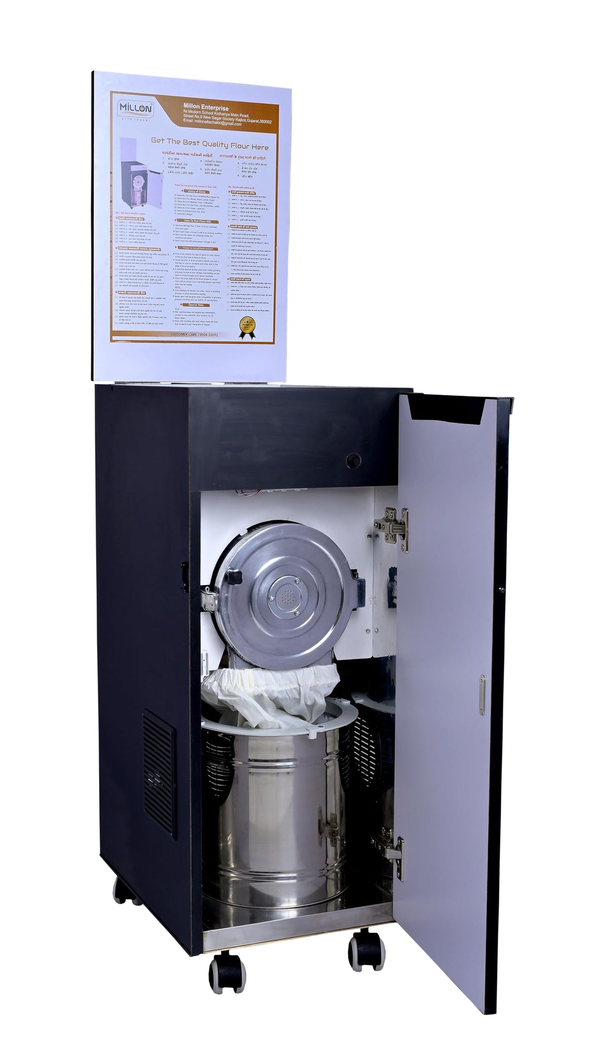 MILLON ATTA CHAKKI Stainless Steel, Sparkle Flour Mill Fully Automatic Domestic Ghar Ghanti for Grinding Grains, with Standard Accessories (0.75 Units/Hr) 
