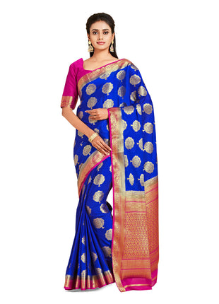 MIMOSA Women Mysore Silk Style Crepe Saree Color : Blue (4858-2656-2D-Rb-Rn) 