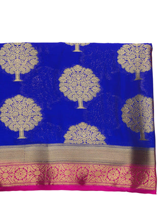 MIMOSA Women Mysore Silk Style Crepe Saree Color : Blue (4858-2656-2D-Rb-Rn) 
