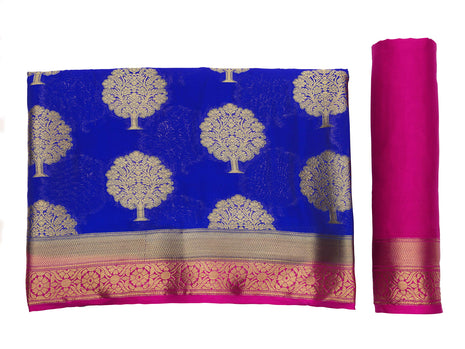 MIMOSA Women Mysore Silk Style Crepe Saree Color : Blue (4858-2656-2D-Rb-Rn) 