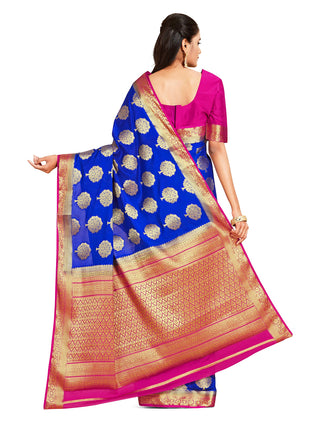 MIMOSA Women Mysore Silk Style Crepe Saree Color : Blue (4858-2656-2D-Rb-Rn) 