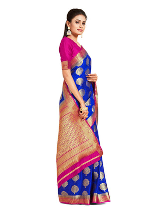 MIMOSA Women Mysore Silk Style Crepe Saree Color : Blue (4858-2656-2D-Rb-Rn) 