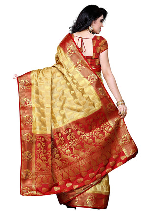 MIMOSA Women's Traditional Art Silk Saree Kanjivaram Style With Blouse Color:Chiku(3299-224-CKU-MRN) 