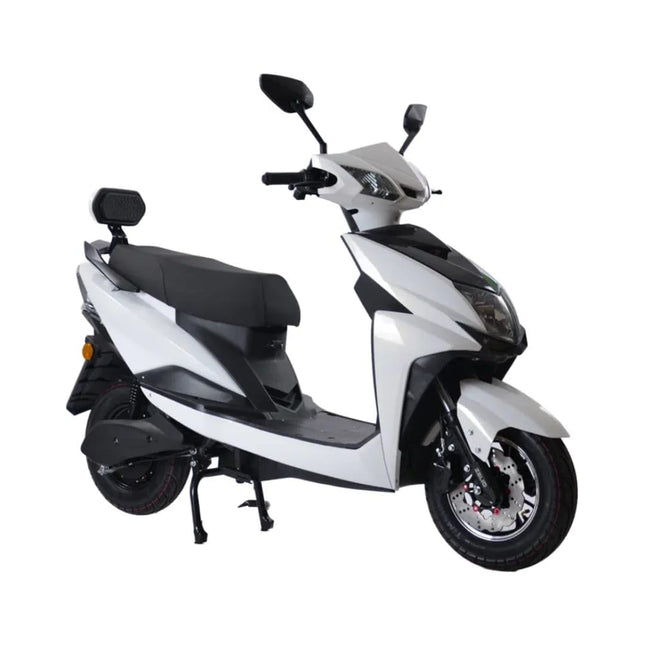 MIOOX Electric Scooter, White and Black, Disc Brake System, Comfortable Seat with Backrest 60-100km per Charge Waterproof Lithium Ion Battery with 48V 30AH Range 60 to 80 km/charge Speed 45km/h 